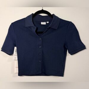 Sunday Best Crop Top Womens Blue Ribbed Modal Stretch Shirt Size XS